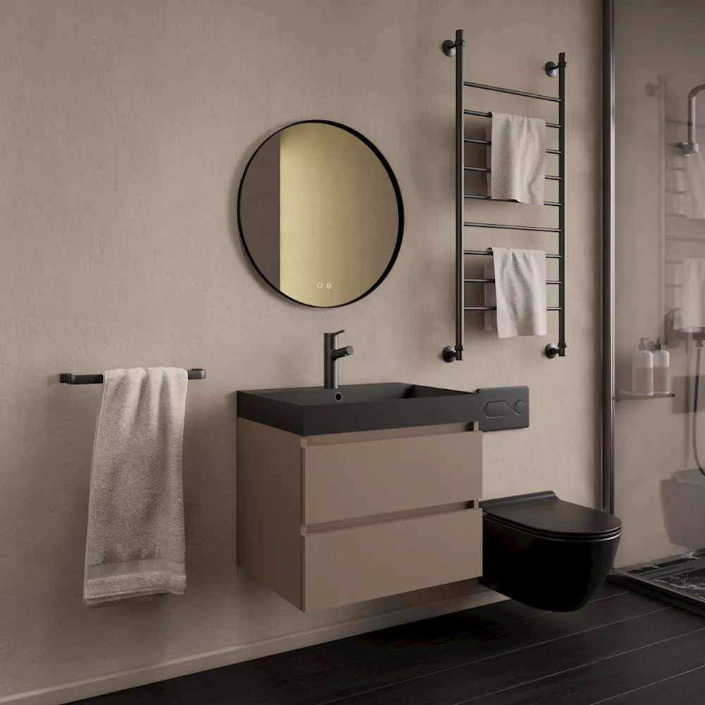 Gliss Design Milan wastafelmeubel 100 cm greeploos Latte wastafel mat zwart - om080la 06