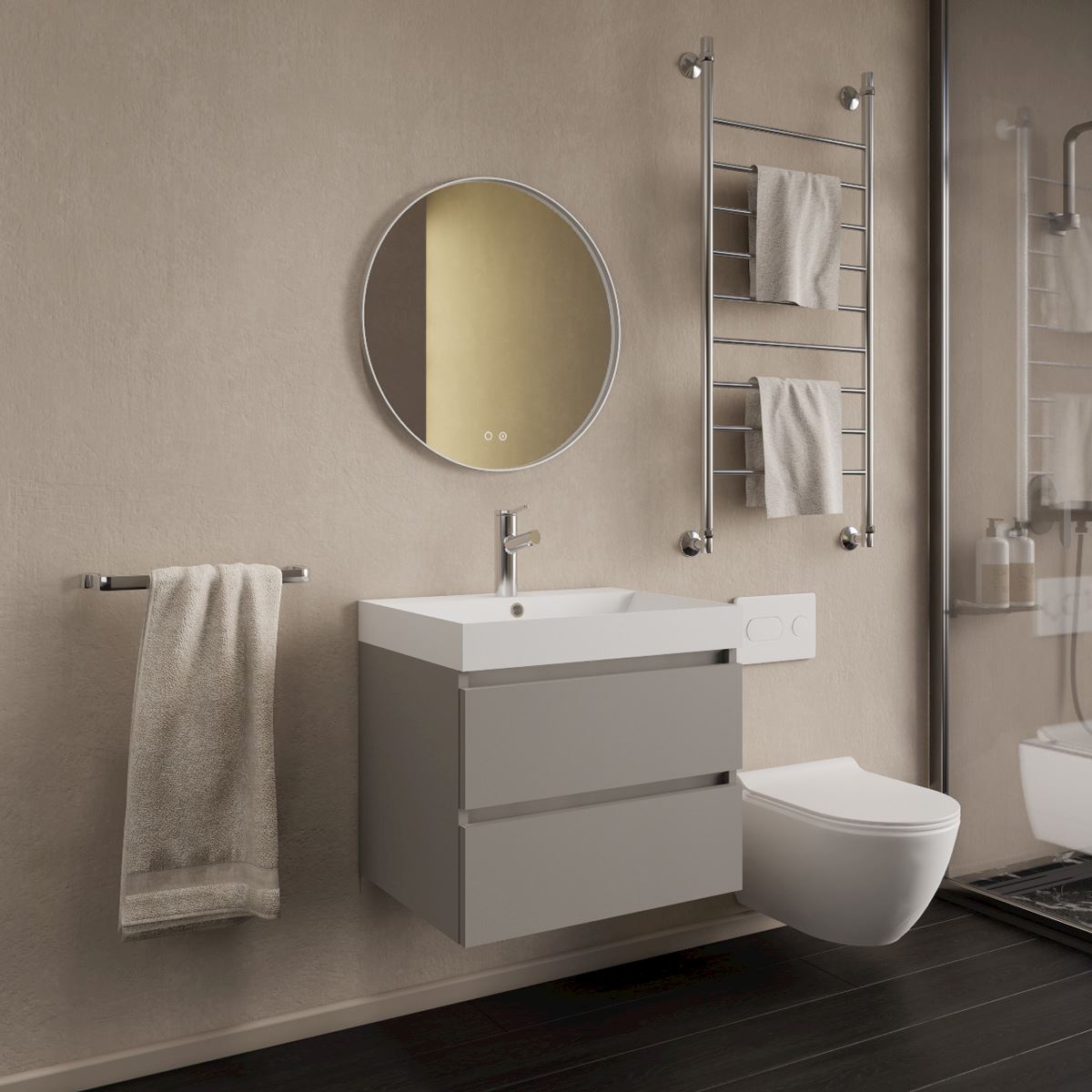 Gliss Design Milan wastafelmeubel 80 cm greeploos Leigrijs wastafel mat wit
