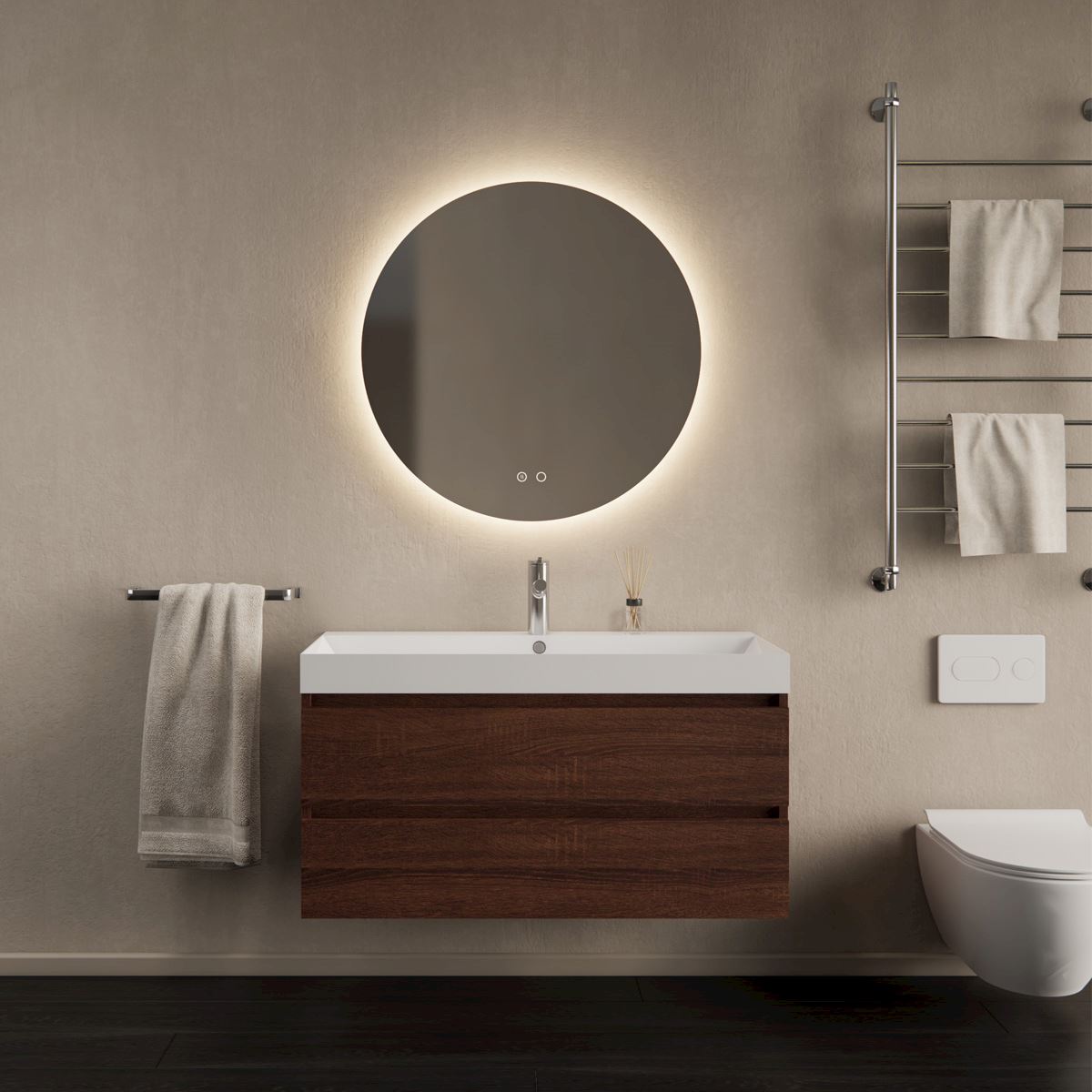 Gliss Design Milan wastafelmeubel 100 cm greeploos Choco Eiken wastafel glans wit