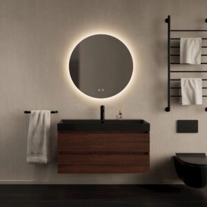 Gliss Design Milan wastafelmeubel 100 cm greeploos Choco Eiken wastafel mat zwart