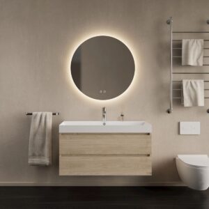 Gliss Design Milan wastafelmeubel 100 cm greeploos Kastanje wastafel mat wit
