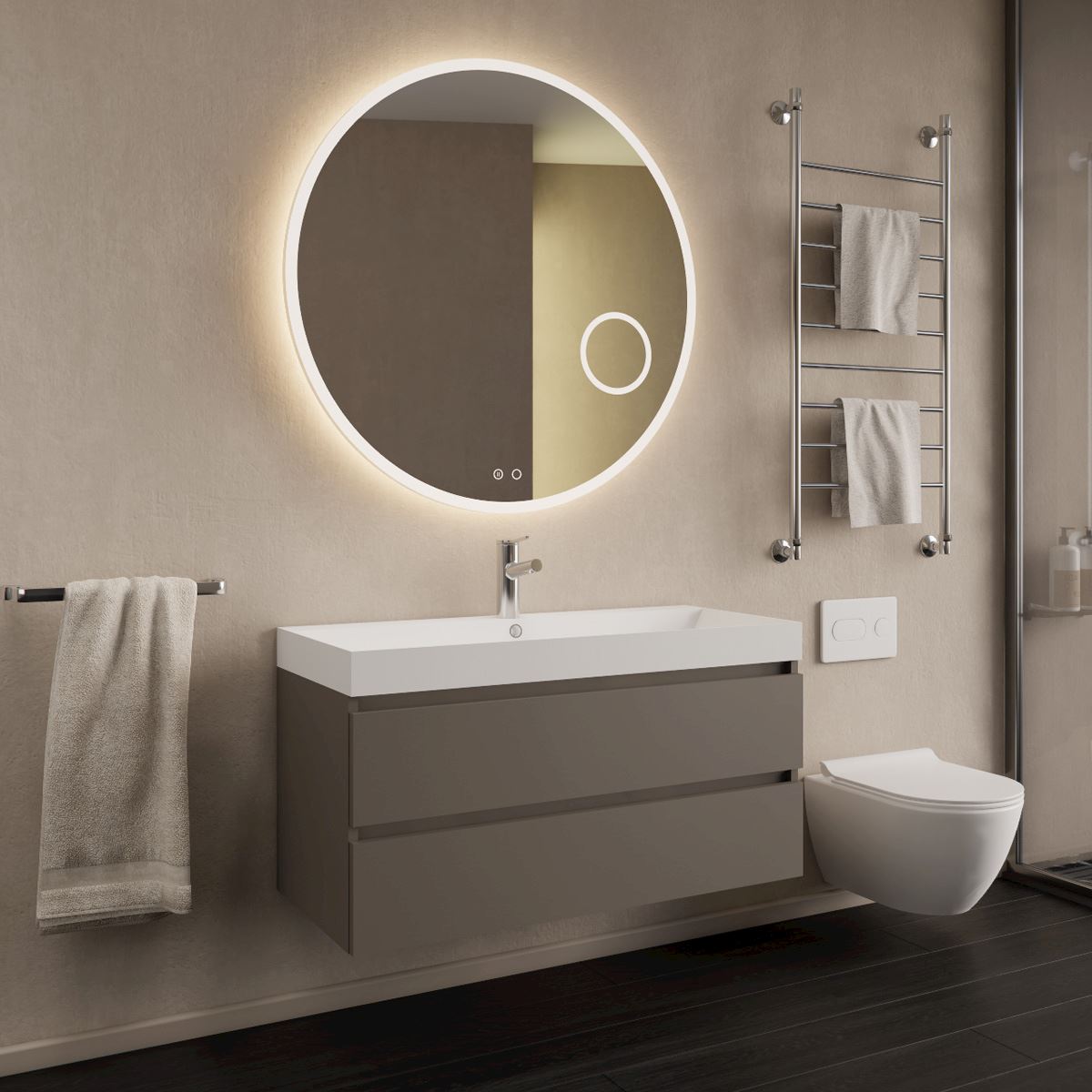 Gliss Design Milan wastafelmeubel 100 cm greeploos Kobalt Grijs wastafel glans wit