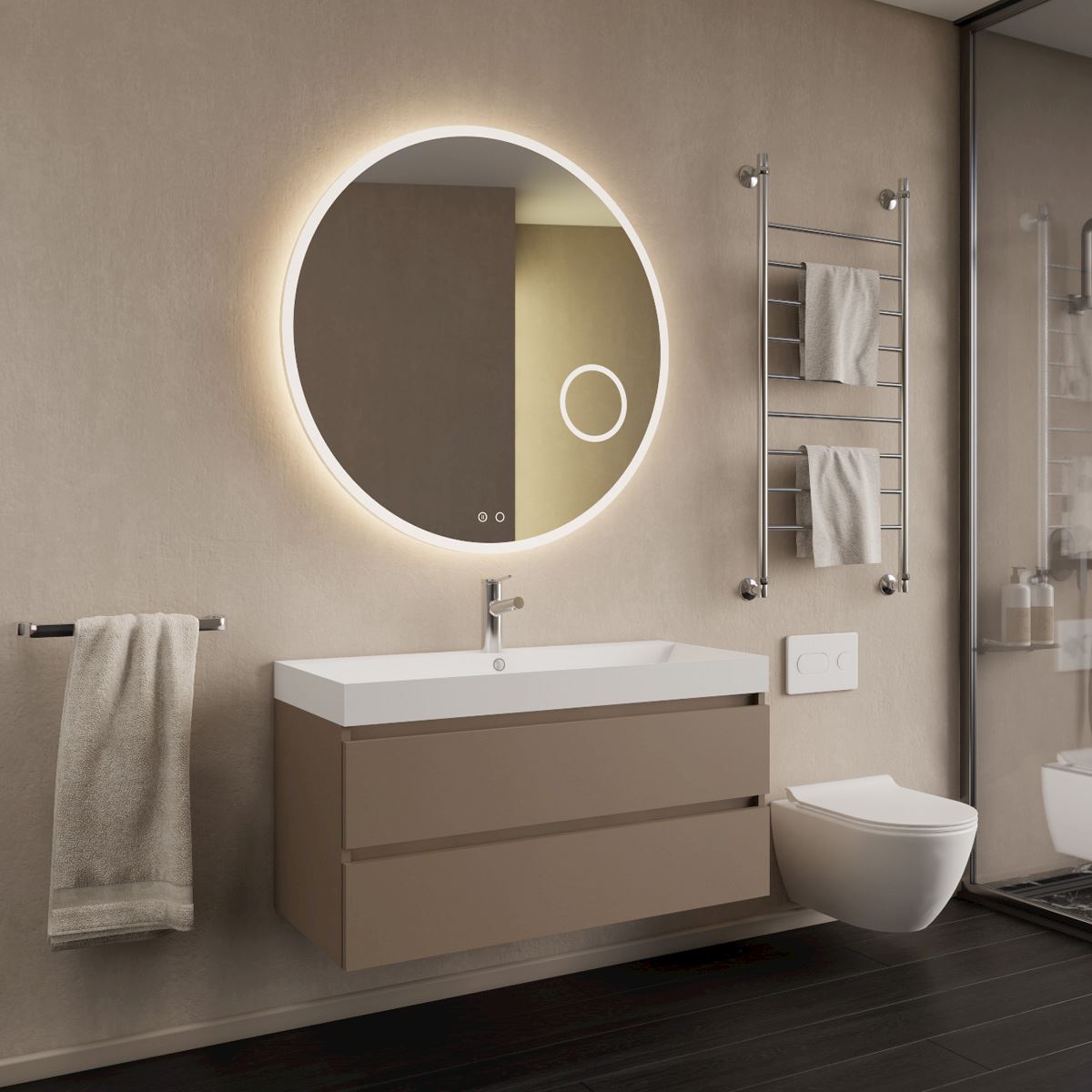 Gliss Design Milan wastafelmeubel 100 cm greeploos Latte wastafel glans wit