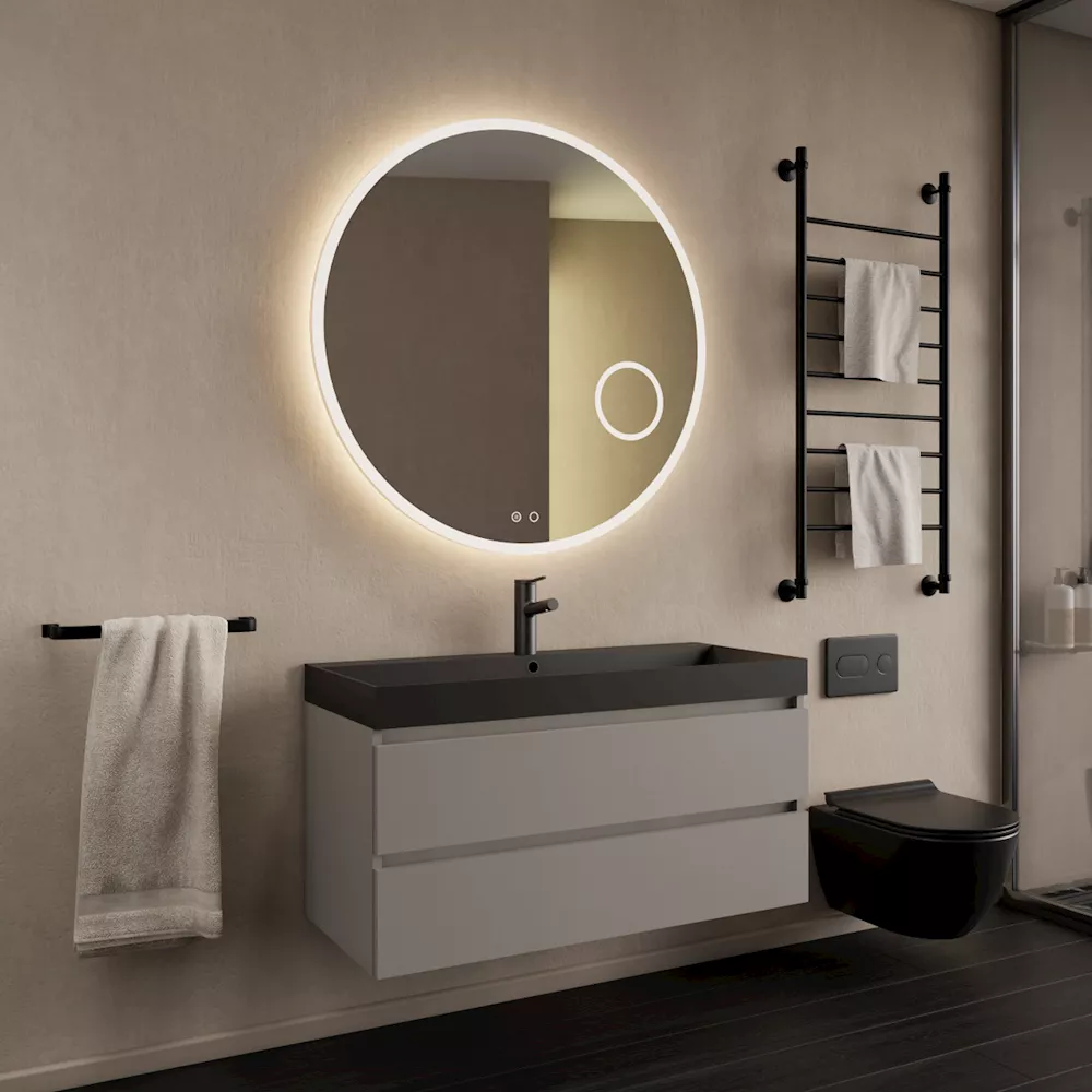 Gliss Design Milan wastafelmeubel 100 cm greeploos Leigrijs wastafel mat zwart