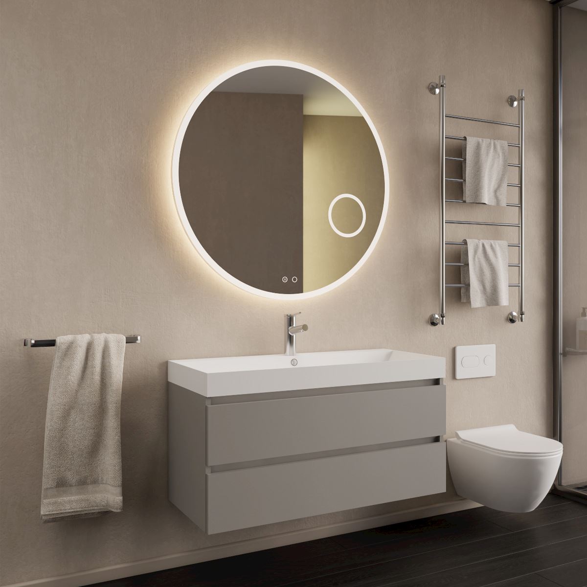 Gliss Design Milan wastafelmeubel 100 cm greeploos Leigrijs wastafel glans wit