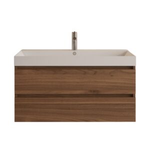 Gliss Design Milan wastafelmeubel 100 cm greeploos Walnoot wastafel mat wit