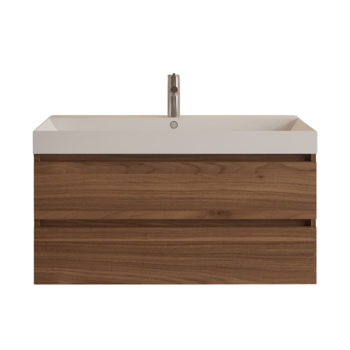 Gliss Design Milan wastafelmeubel 100 cm greeploos Walnoot wastafel mat zwart