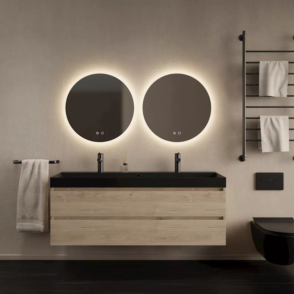 Gliss Design Milan wastafelmeubel 120 cm greeploos Kastanje wastafel mat zwart