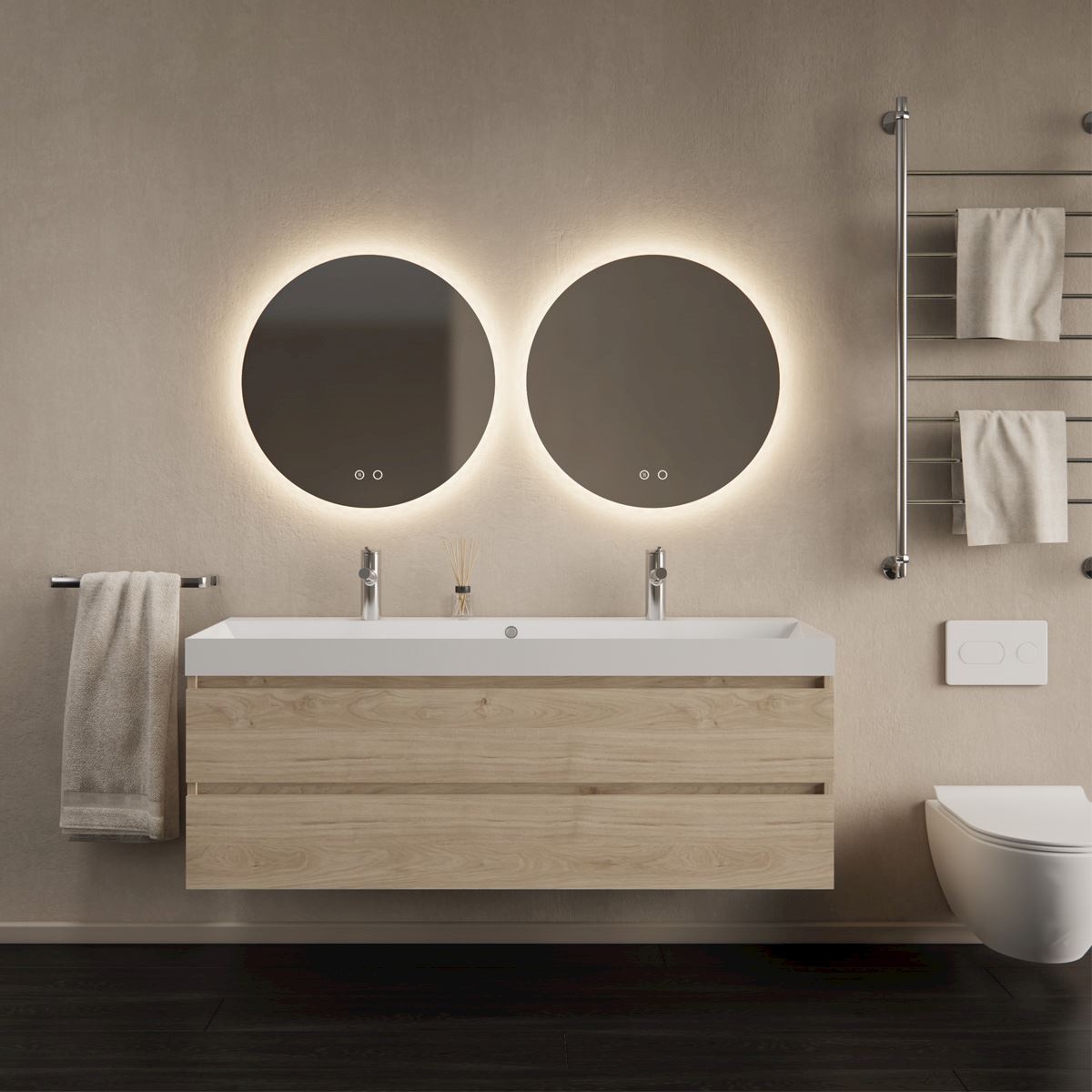 Gliss Design Milan wastafelmeubel 120 cm greeploos Kastanje wastafel mat wit