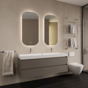 Gliss Design Milan wastafelmeubel 120 cm greeploos Kobalt Grijs wastafel mat wit