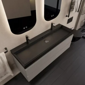 Gliss Design Milan wastafelmeubel 120 cm greeploos Mat Zwart wastafel mat zwart Gliss Design Milan wastafelmeubel 120 cm greeploos Mat Zwart wastafel mat zwart