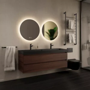 Gliss Design Milan wastafelmeubel 140 cm greeploos Kasjmier wastafel mat zwart