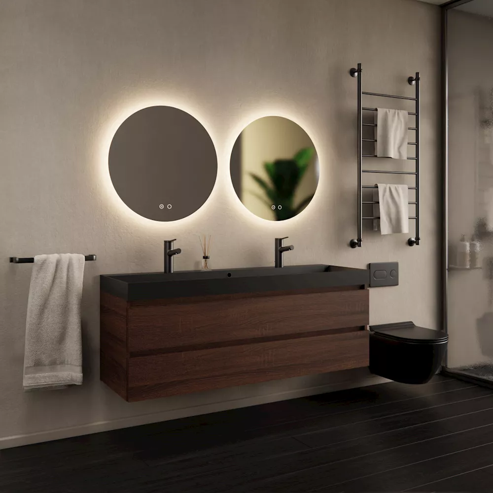 Gliss Design Milan wastafelmeubel 140 cm greeploos Kasjmier wastafel mat zwart