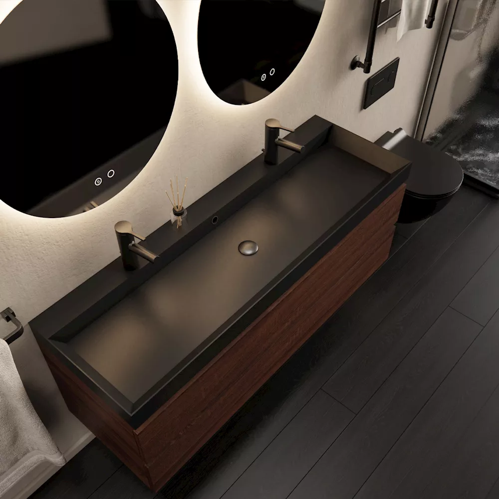 Gliss Design Milan wastafelmeubel 140 cm greeploos Kasjmier wastafel mat zwart