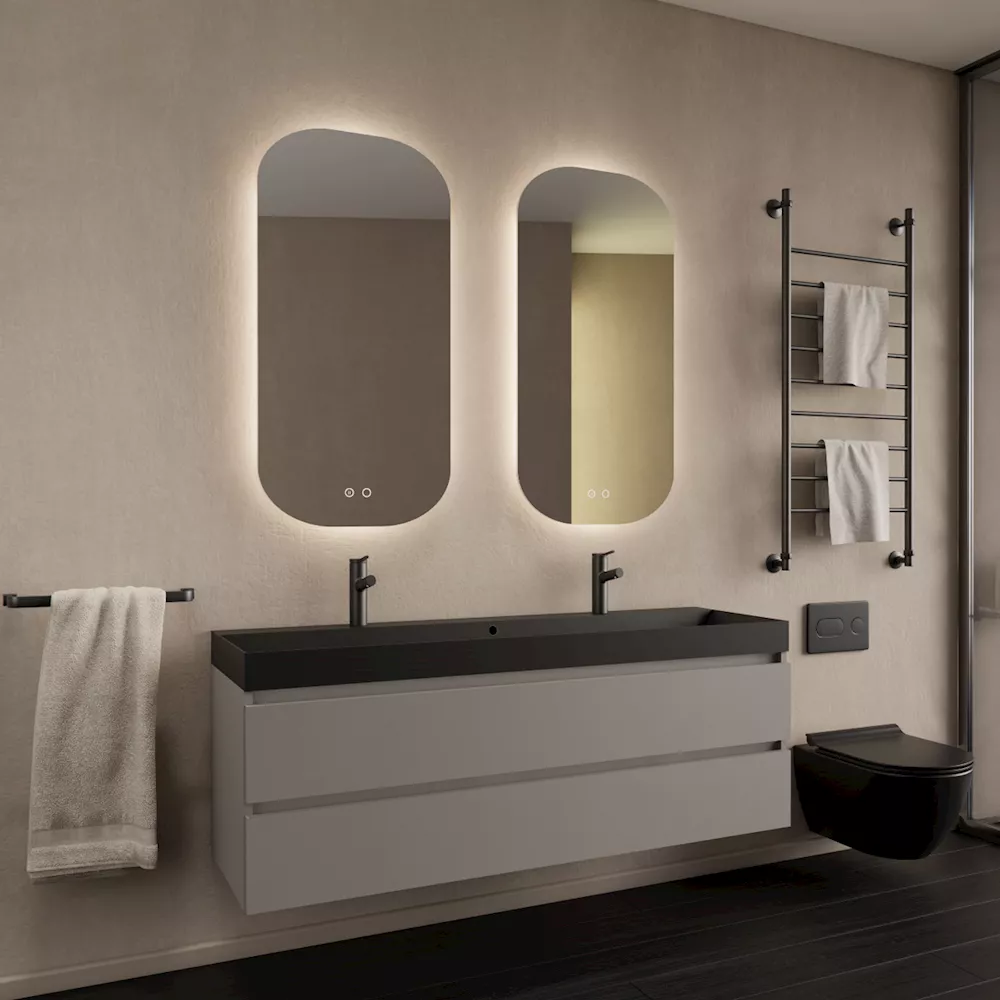 Gliss Design Milan wastafelmeubel 140 cm greeploos Latte wastafel mat zwart - om140lg 06