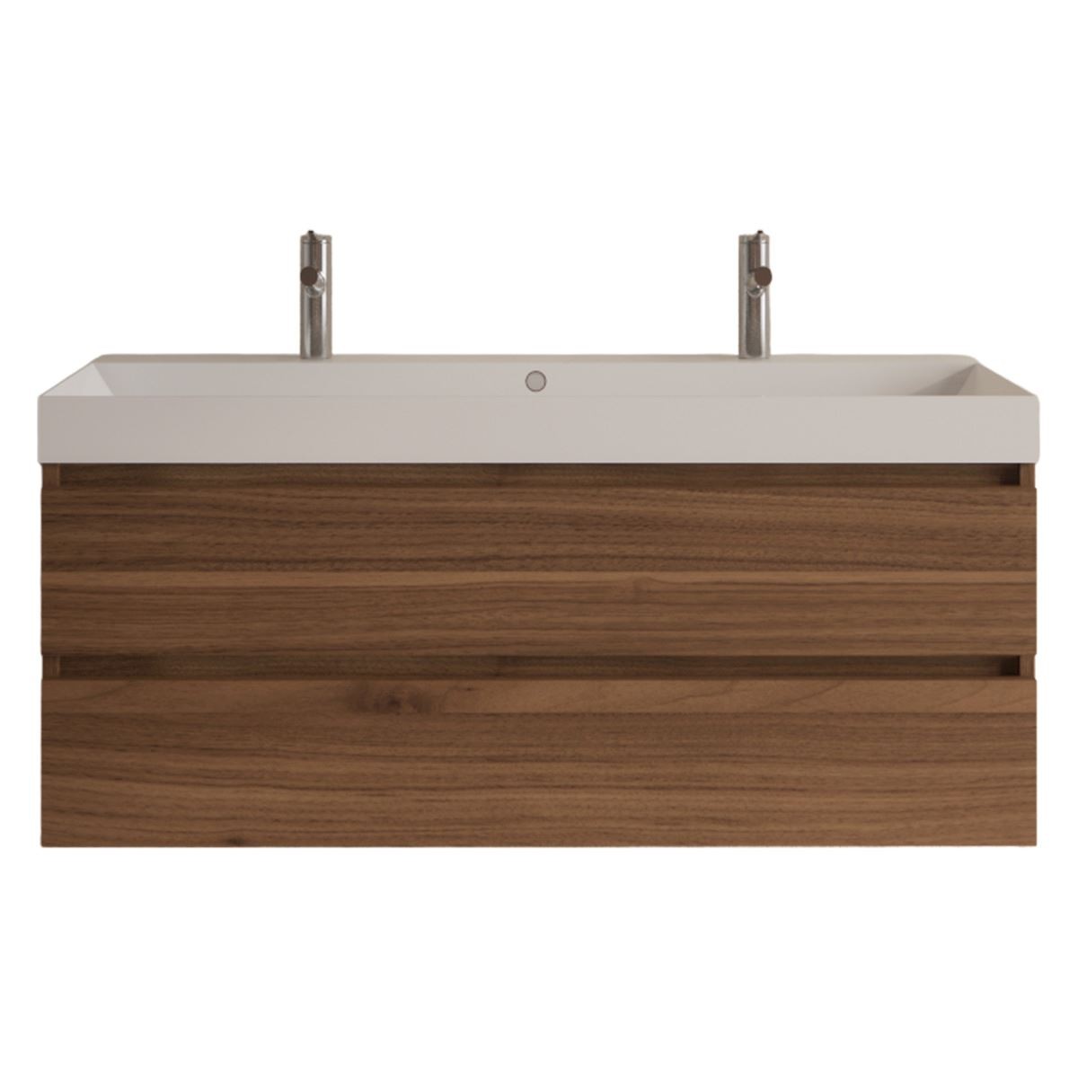 Gliss Design Milan wastafelmeubel 140 cm greeploos Walnoot wastafel glans wit