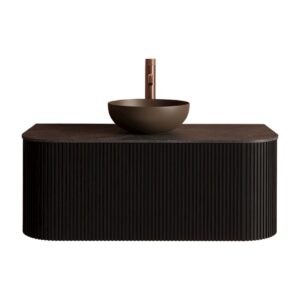 Gliss Design Alluro badmeubel met waskom 100 cm Black Veneer blad wit marmer