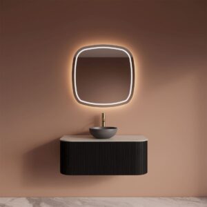 Gliss Design Alluro badmeubel met waskom 100 cm Black Veneer blad wit marmer