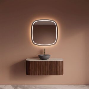 Gliss Design Alluro badmeubel met waskom Walnut 100 cm blad wit marmer