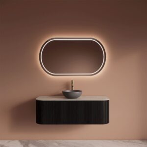 Gliss Design Alluro badmeubel met waskom 120 cm Black Veneer blad wit marmer