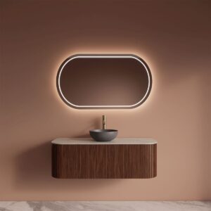 Gliss Design Alluro badmeubel met waskom Walnut 120 cm blad wit marmer
