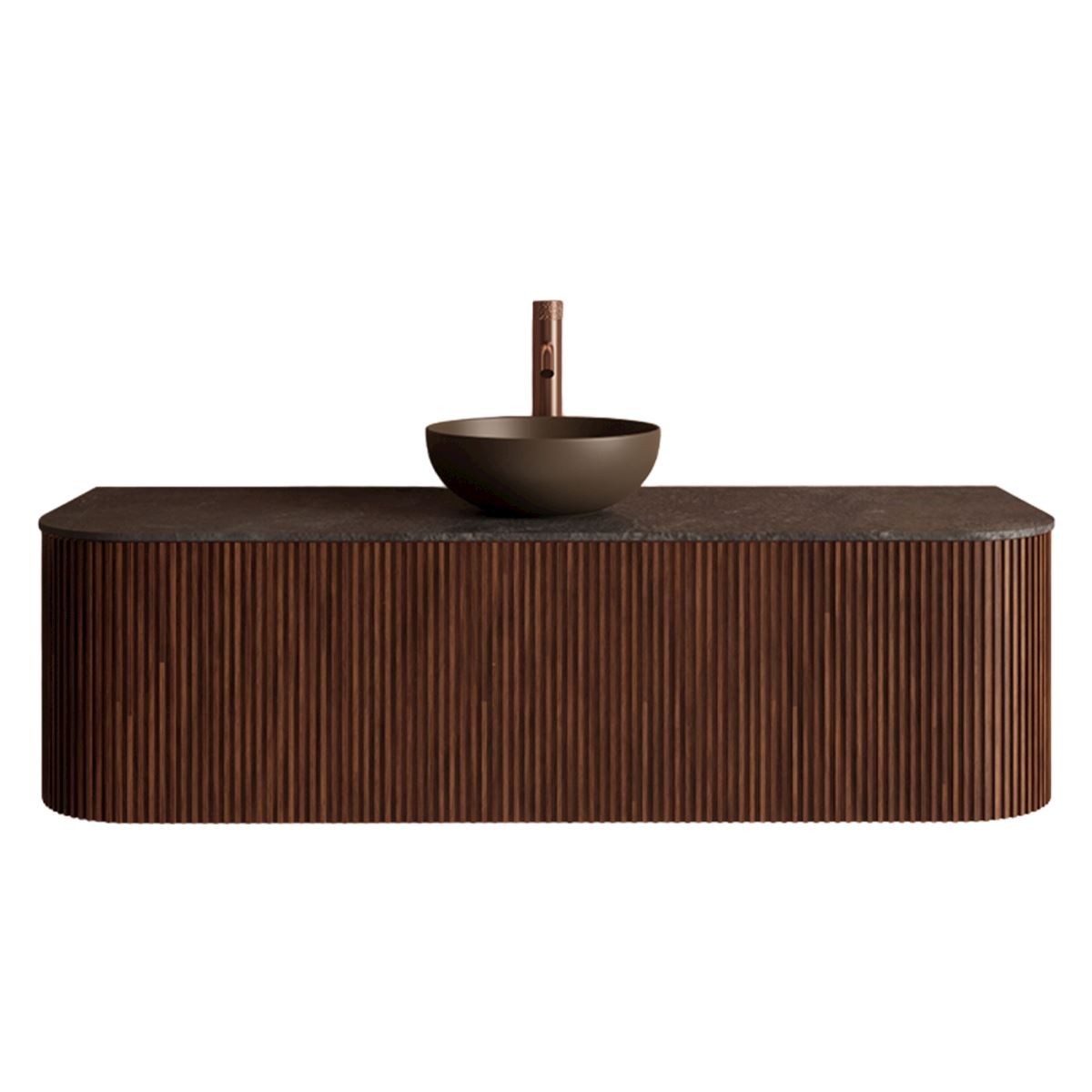 Gliss Design Alluro badmeubel met waskom 140 cm Walnut blad wit marmer