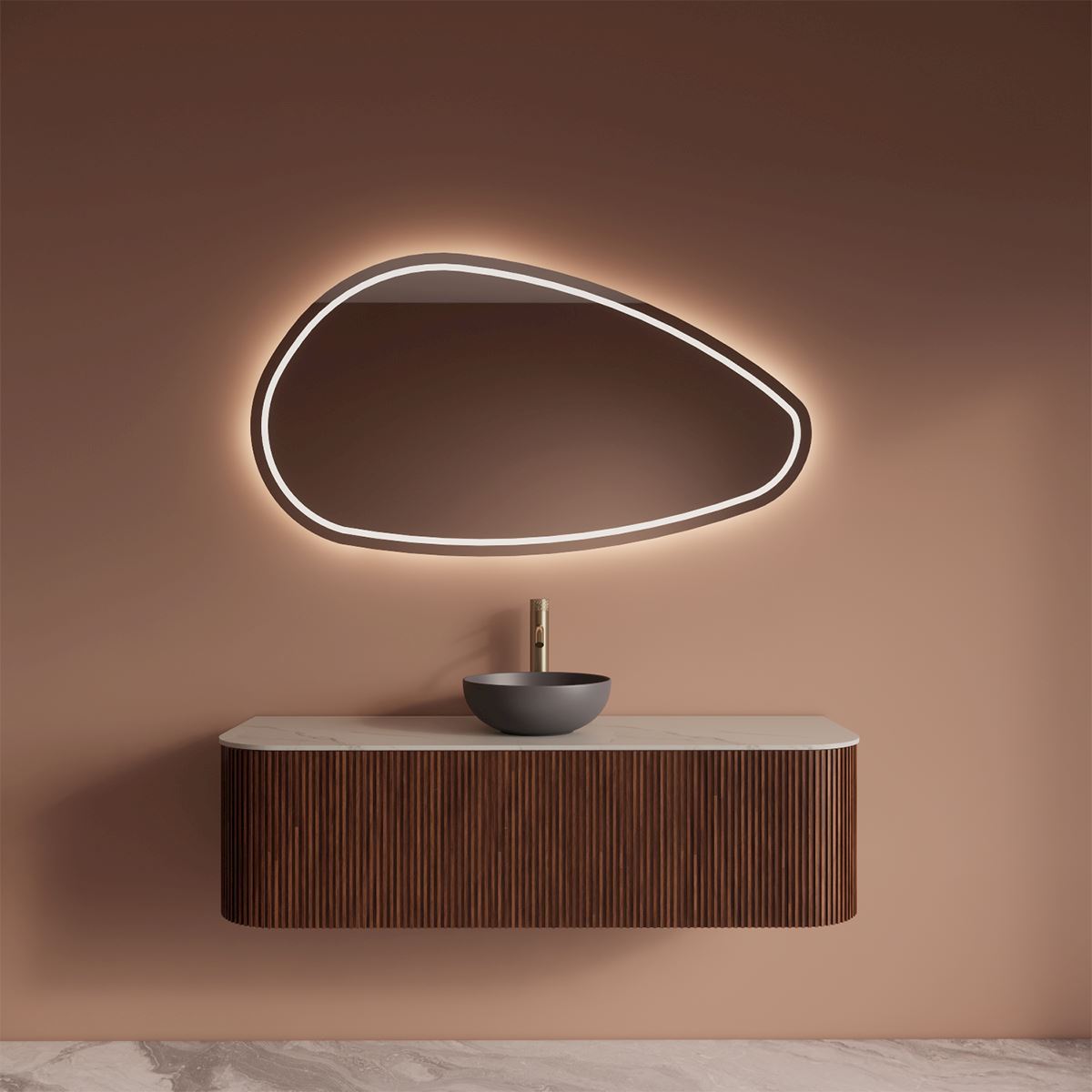 Gliss Design Alluro badmeubel met waskom 140 cm Walnut blad wit marmer