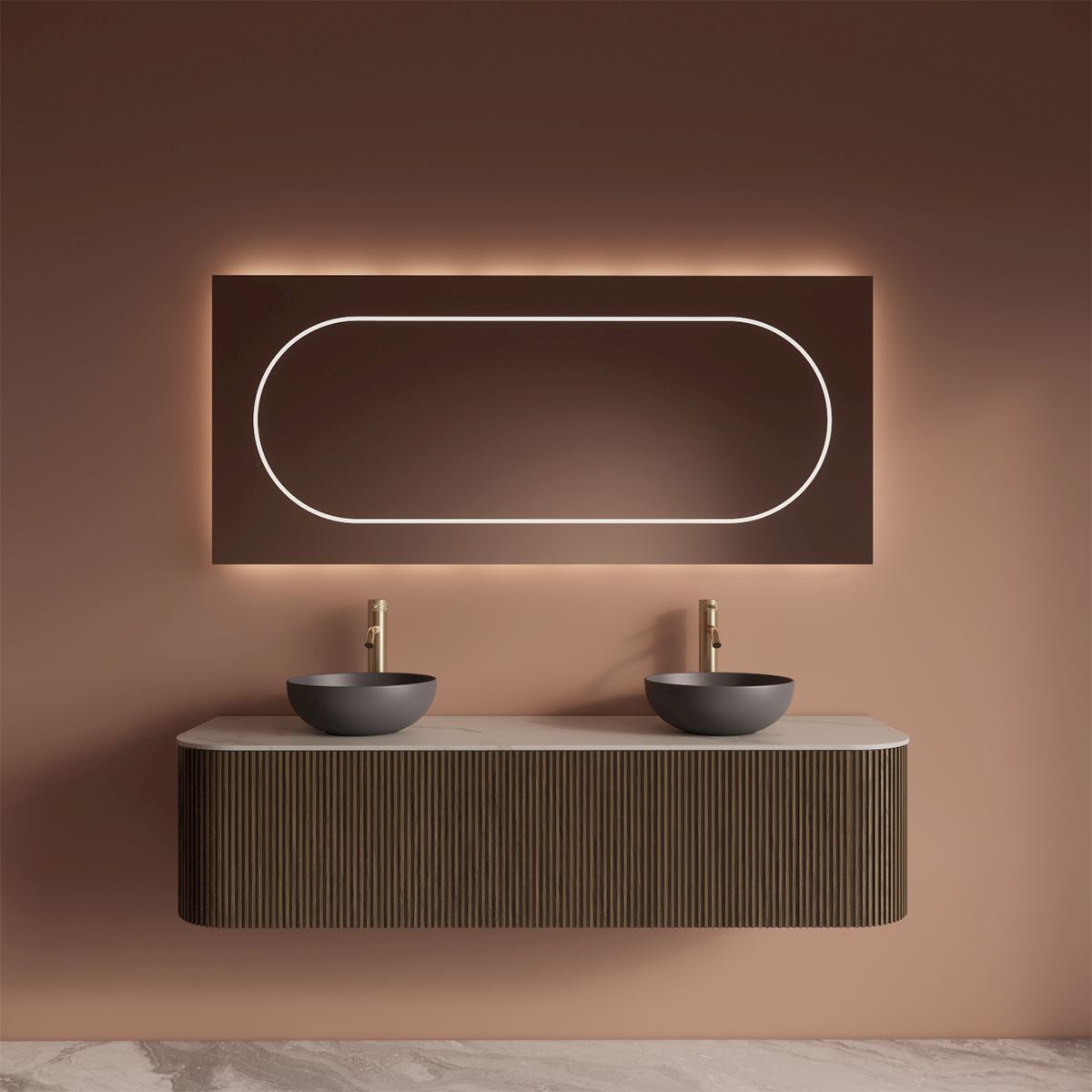 Gliss Design Alluro badmeubel met waskom 160 cm Ash Grey blad wit marmer