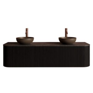 Gliss Design Alluro badmeubel met waskom 160 cm Black Veneer blad wit marmer