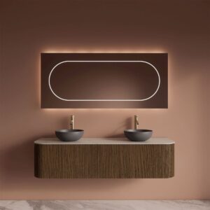Gliss Design Alluro badmeubel met waskom 160 cm Castle Brown blad wit marmer