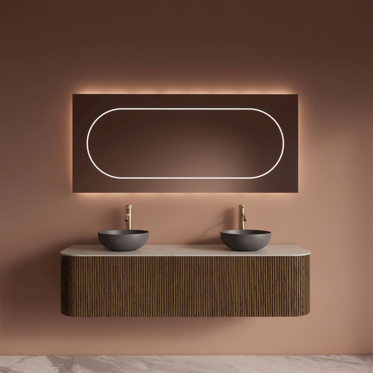 Gliss Design Alluro badmeubel met waskom 160 cm Castle Brown blad wit marmer