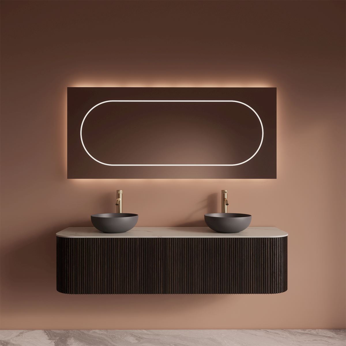 Gliss Design Alluro badmeubel met waskom 160 cm Ebony blad wit marmer