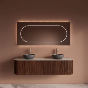 Gliss Design Alluro badmeubel met waskom 160 cm Walnut blad wit marmer