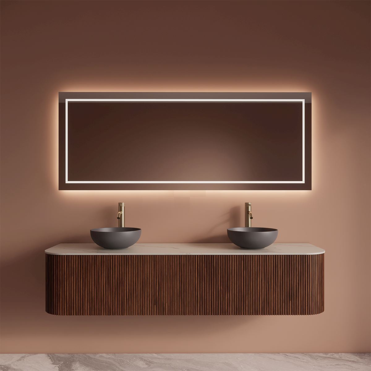 Gliss Design Alluro badmeubel met waskom 180 cm Walnut blad wit marmer