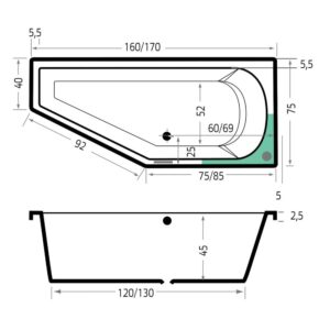 Xenz Lagoon bubbelbad hoek 160×75 cm rechts met RB2 whirlpool elektrisch wit