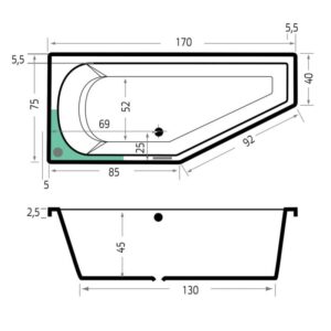 Xenz Lagoon bubbelbad hoek 170×75 cm links met RB2 whirlpool elektrisch wit Xenz Lagoon bubbelbad hoek 170×75 cm links met RB2 whirlpool elektrisch wit
